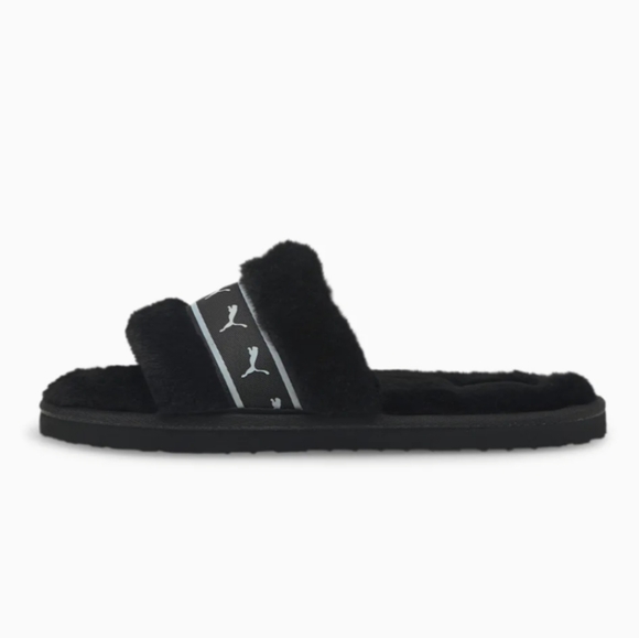 PUMA Fluff Remix Women's Slipper Slide Slip On Black and White - Picture 1 of 16